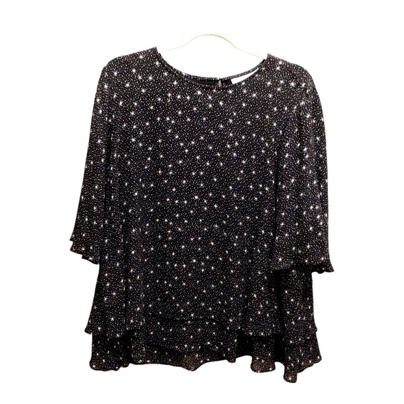 BLUE ILLUSION Blk & Wht Layered Starburst Rayon Blouse Size 3L - Picture 4 of 7